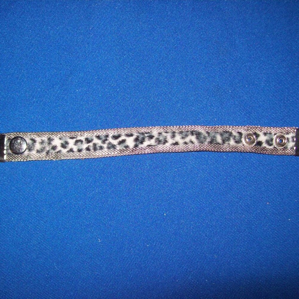 Vintage White Leopard Faux Fur & Silvertone Snap Bracelet